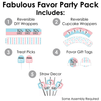 Baby Gender Reveal - Team Boy or Girl Party Favors and Cupcake Kit - Fabulous Favor Party Pack - 100 Pieces
