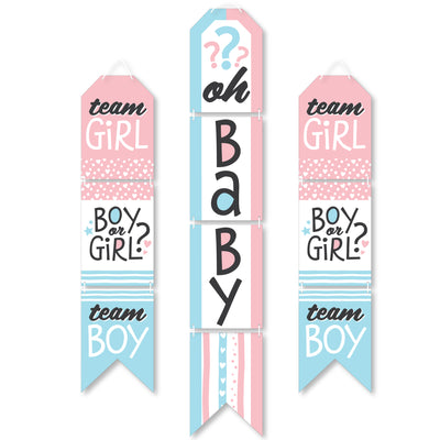 Baby Gender Reveal - Hanging Vertical Paper Door Banners - Team Boy or Girl Party Wall Decoration Kit - Indoor Door Decor