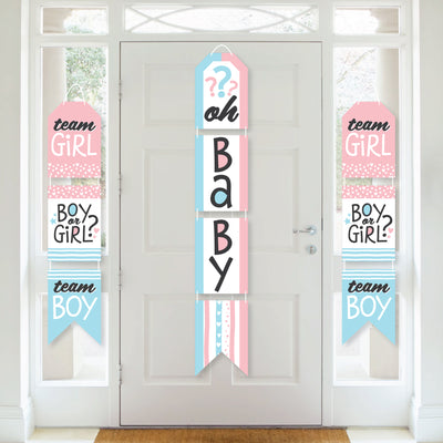 Baby Gender Reveal - Hanging Vertical Paper Door Banners - Team Boy or Girl Party Wall Decoration Kit - Indoor Door Decor