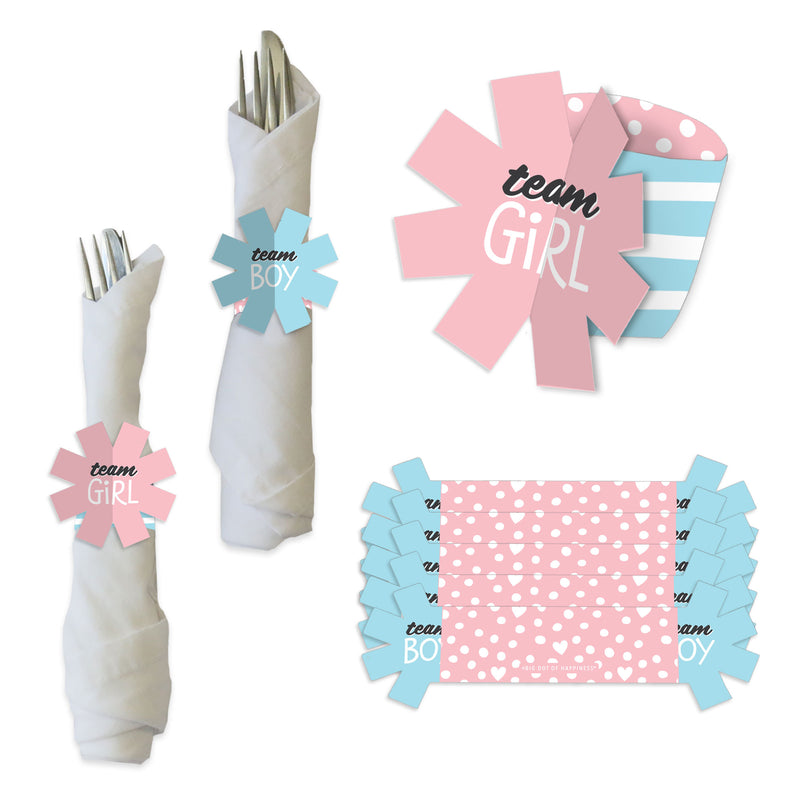 Baby Gender Reveal - Team Boy or Girl Party Paper Napkin Holder - Napkin Rings - Set of 24