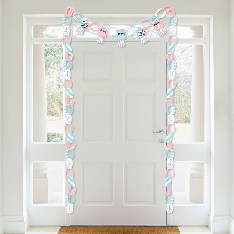 Baby Gender Reveal - 90 Chain Links and 30 Paper Tassels Decoration Kit - Team Boy or Girl Party Paper Chains Garland - 21 feet