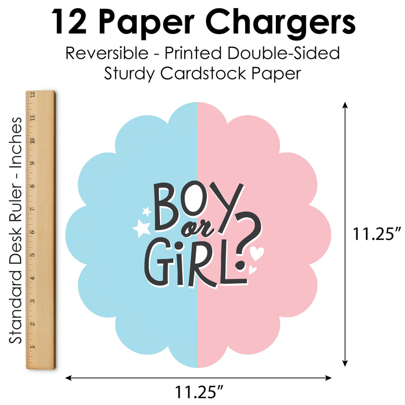 Baby Gender Reveal - Team Boy or Girl Party Round Table Decorations - Paper Chargers - Place Setting For 12