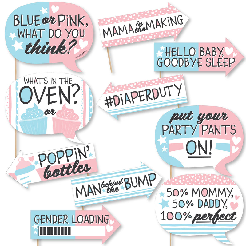 Funny Baby Gender Reveal - Team Boy or Girl Party Photo Booth Props Kit - 10 Piece