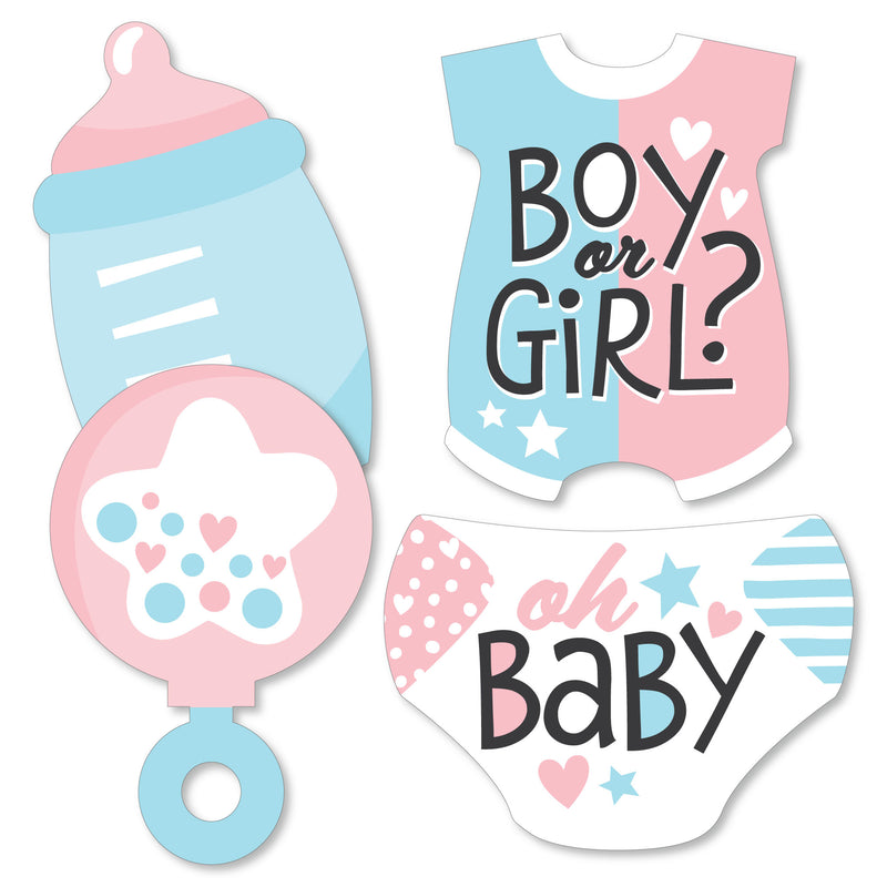 Baby Gender Reveal - Baby Bodysuit, Bottle, Rattle, and Diaper Decorations DIY Team Boy or Girl Party Essentials - Set of 20