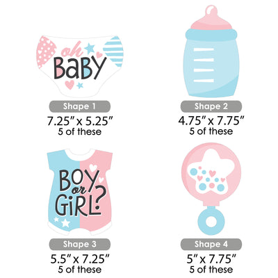 Baby Gender Reveal - Baby Bodysuit, Bottle, Rattle, and Diaper Decorations DIY Team Boy or Girl Party Essentials - Set of 20