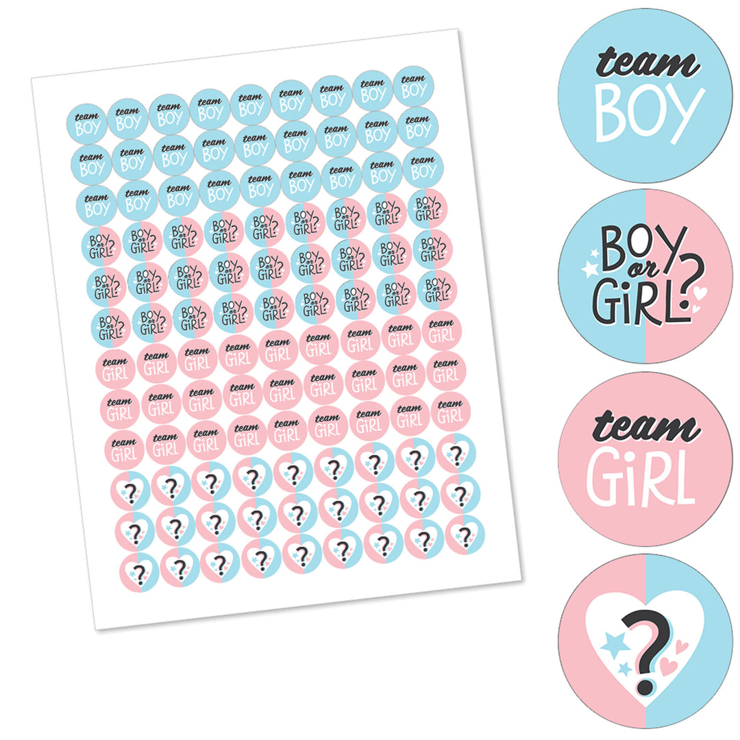 Baby Gender Reveal - Team Boy or Girl Party Round Candy Sticker Favors - Labels Fit Chocolate Candy (1 sheet of 108)