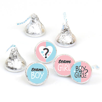 Baby Gender Reveal - Team Boy or Girl Party Round Candy Sticker Favors - Labels Fit Chocolate Candy (1 sheet of 108)
