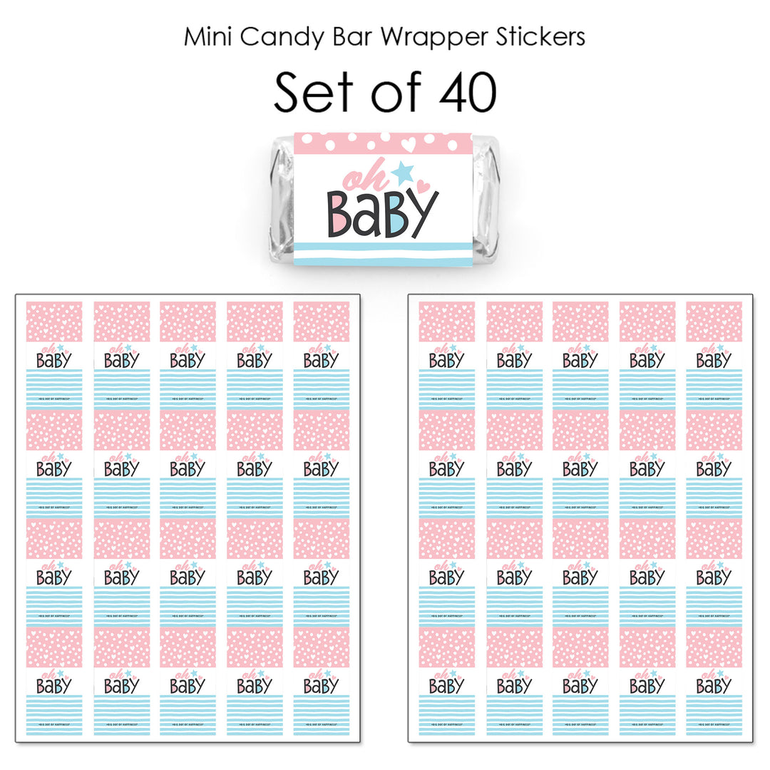 Baby Gender Reveal - Mini Candy Bar Wrapper Stickers - Team Boy or Girl Party Small Favors - 40 Count