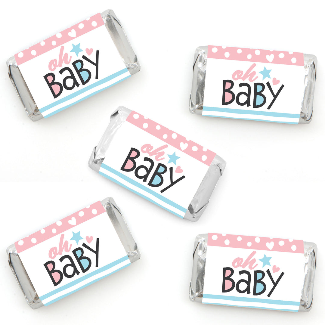 Baby Gender Reveal - Mini Candy Bar Wrapper Stickers - Team Boy or Girl Party Small Favors - 40 Count