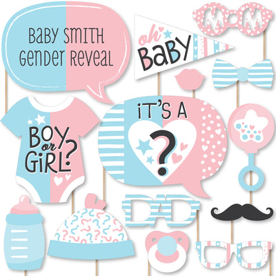 Baby Gender Reveal - Personalized Team Boy or Girl Party Photo Booth Props Kit - 20 Count