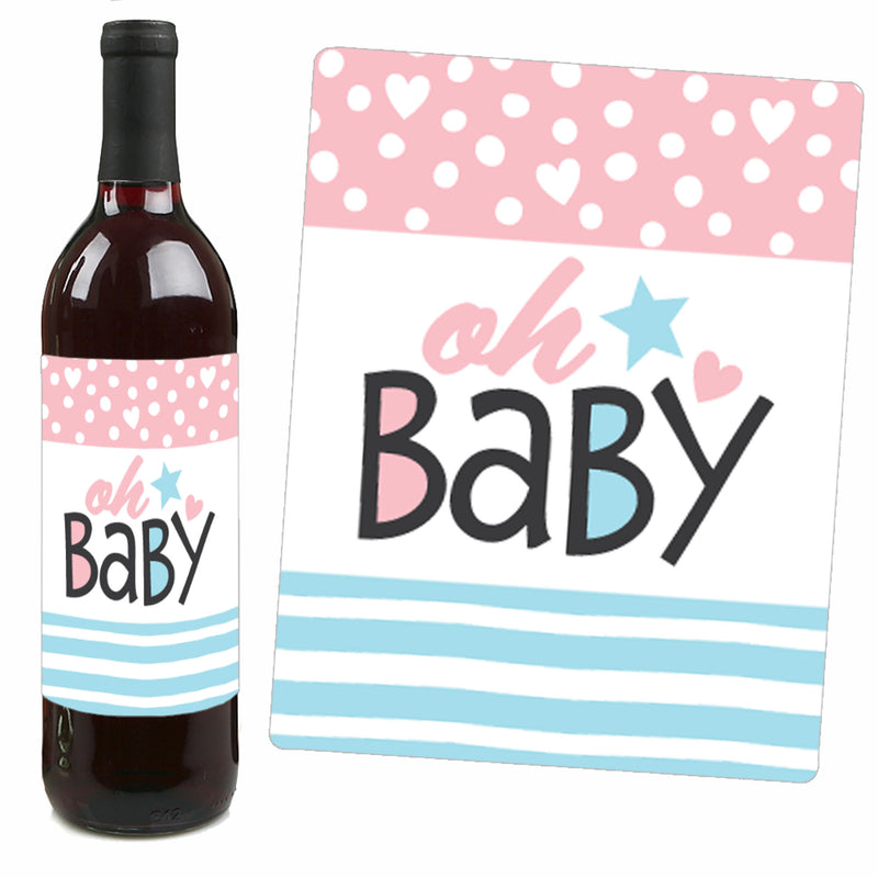 Baby Gender Reveal - Team Boy or Girl Party Decorations for Women and Men - Wine Bottle Label Stickers - Set of 4