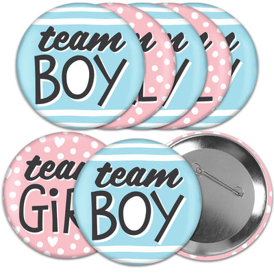 Baby Gender Reveal - 3 inch Team Boy or Girl Party Badge - Pinback Buttons - Set of 8
