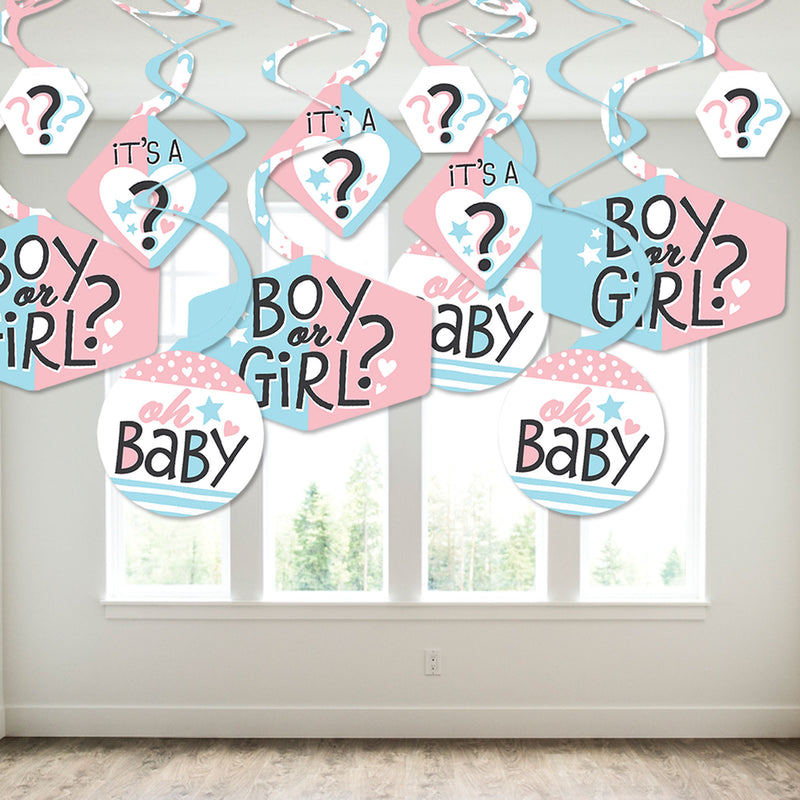 Baby Gender Reveal - Team Boy or Girl Party Hanging Decor - Party Decoration Swirls - Set of 40