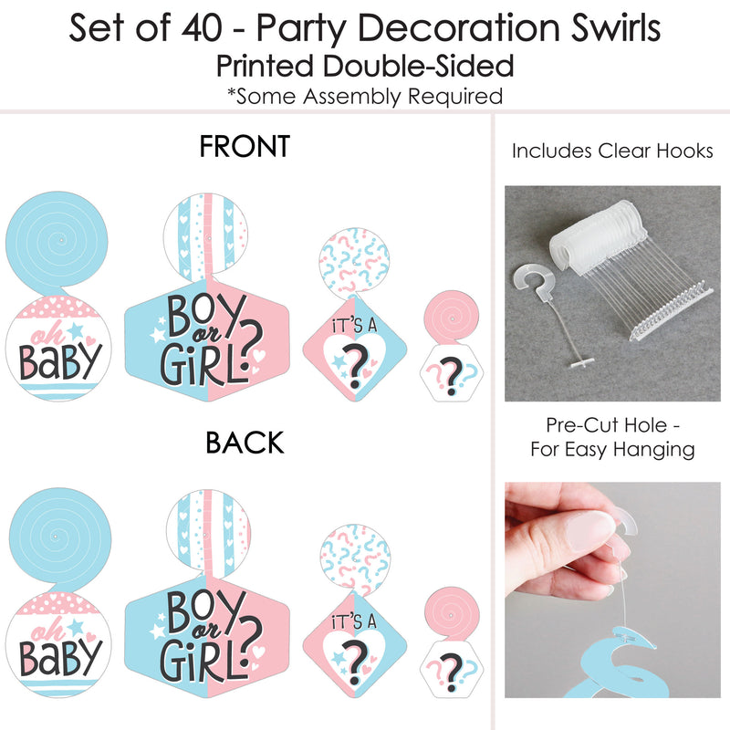Baby Gender Reveal - Team Boy or Girl Party Hanging Decor - Party Decoration Swirls - Set of 40