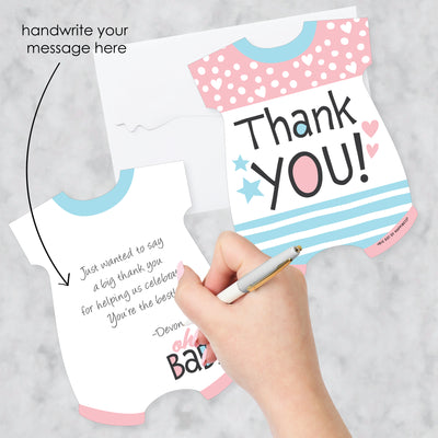 Baby Gender Reveal - Shaped Thank You Cards - Team Boy or Girl Party Thank You Note Cards with Envelopes - Set of 12