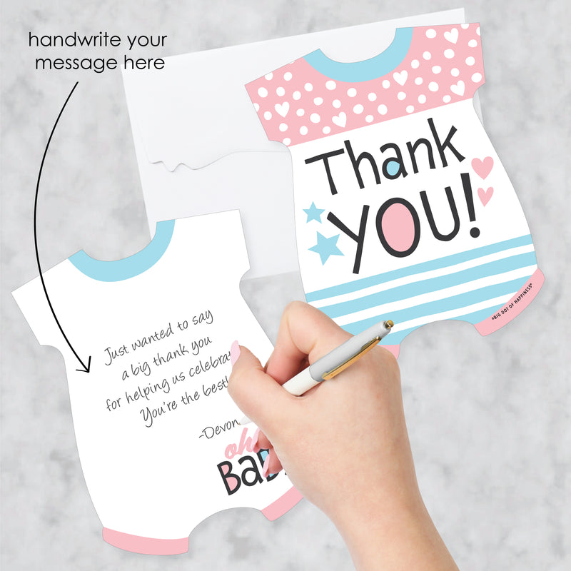 Baby Gender Reveal - Shaped Thank You Cards - Team Boy or Girl Party Thank You Note Cards with Envelopes - Set of 12