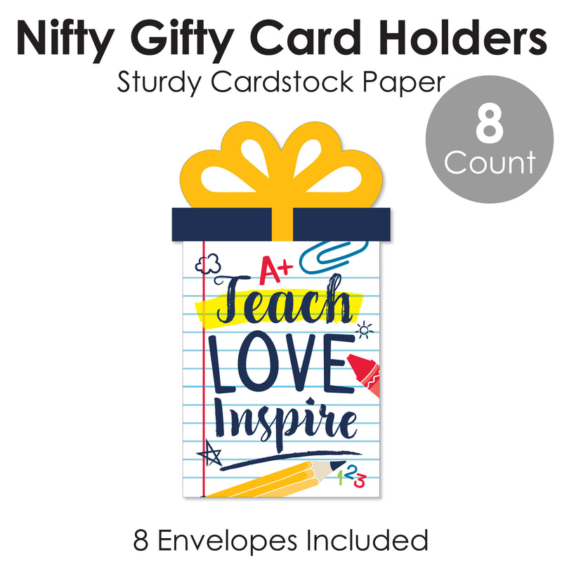 Back to School - First Day of School Classroom Money and Gift Card Sleeves - Nifty Gifty Card Holders - Set of 8