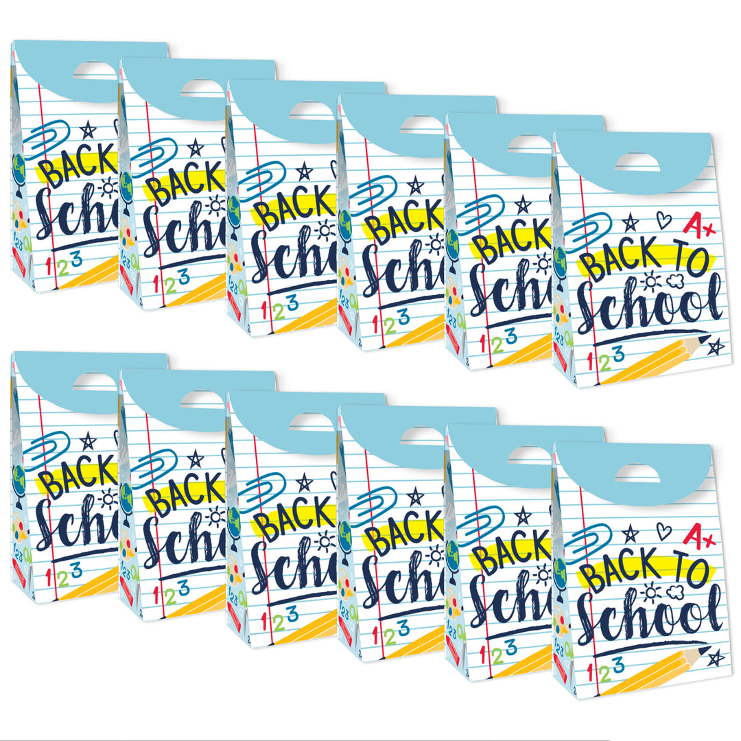 Back to School - First Day of School Classroom Gift Favor Bags - Party Goodie Boxes - Set of 12
