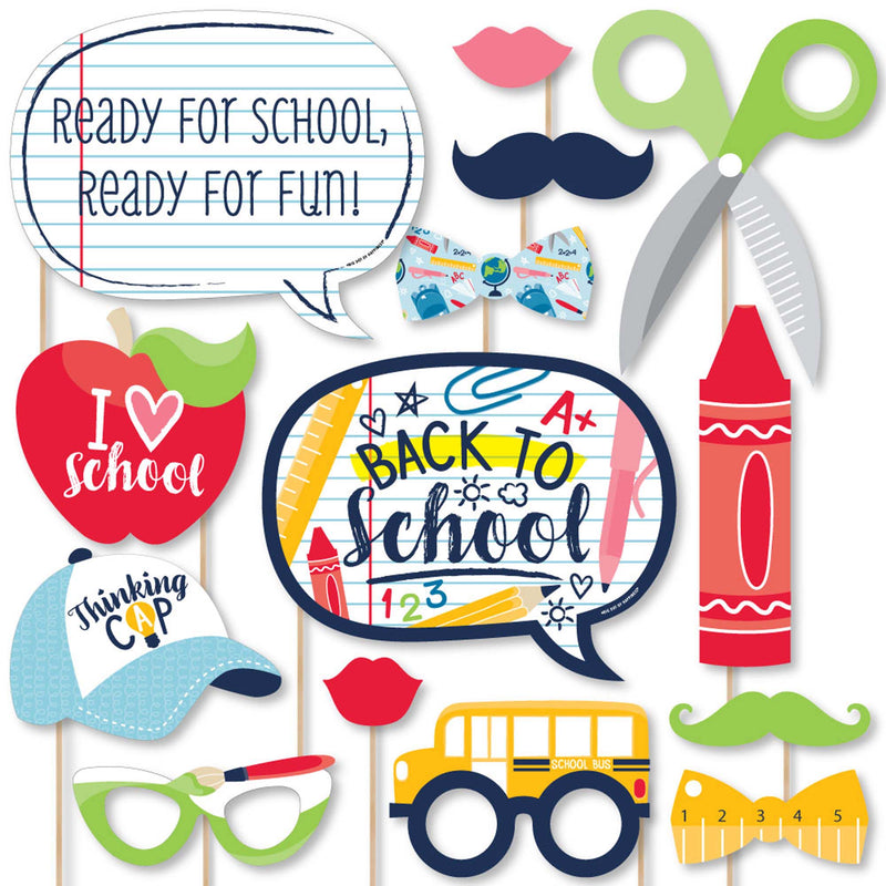 Back to School - First Day of School Classroom Decorations and Photo Booth Props Kit - 20 Count