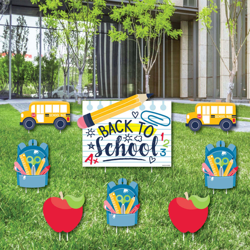 Back to School - Yard Sign & Outdoor Lawn Decorations - First Day of School Classroom Yard Signs - Set of 8