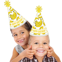 Let's Go Bananas - Cone Happy Birthday Party Hats for Kids and Adults - Set of 8 (Standard Size)