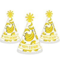 Let's Go Bananas - Cone Happy Birthday Party Hats for Kids and Adults - Set of 8 (Standard Size)