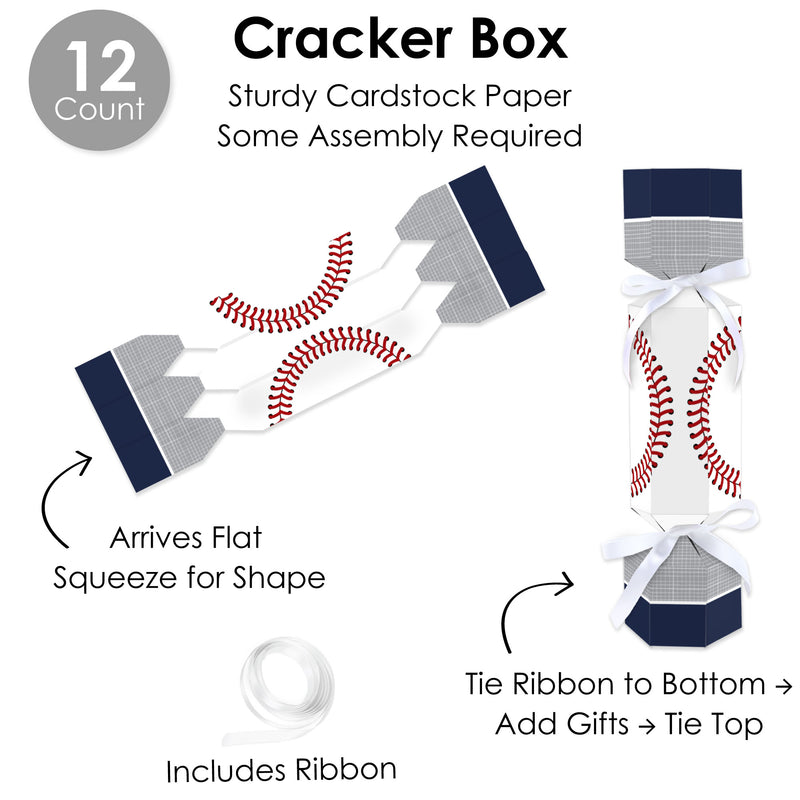 Batter Up - Baseball - No Snap Baby Shower or Birthday Party Table Favors - DIY Cracker Boxes - Set of 12