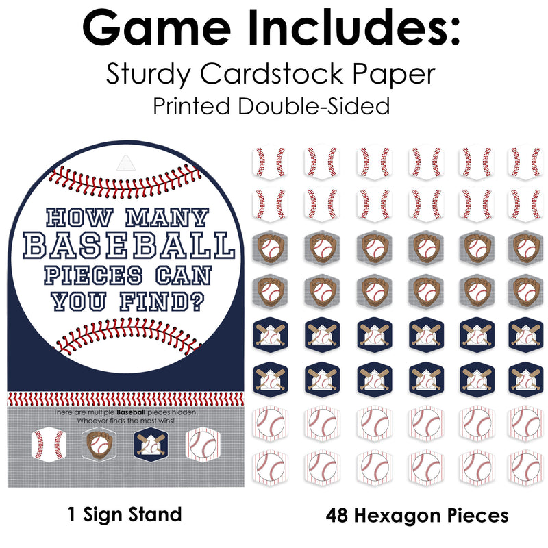 Batter Up - Baseball - Baby Shower or Birthday Party Scavenger Hunt - 1 Stand and 48 Game Pieces - Hide and Find Game