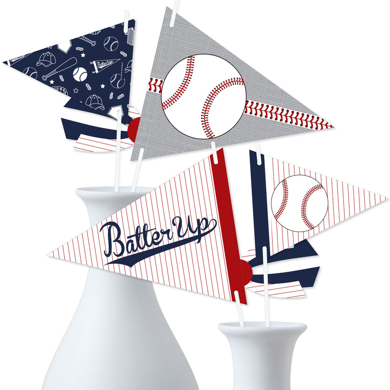 Batter Up - Baseball - Triangle Baby Shower or Birthday Party Photo Props - Pennant Flag Centerpieces - Set of 20