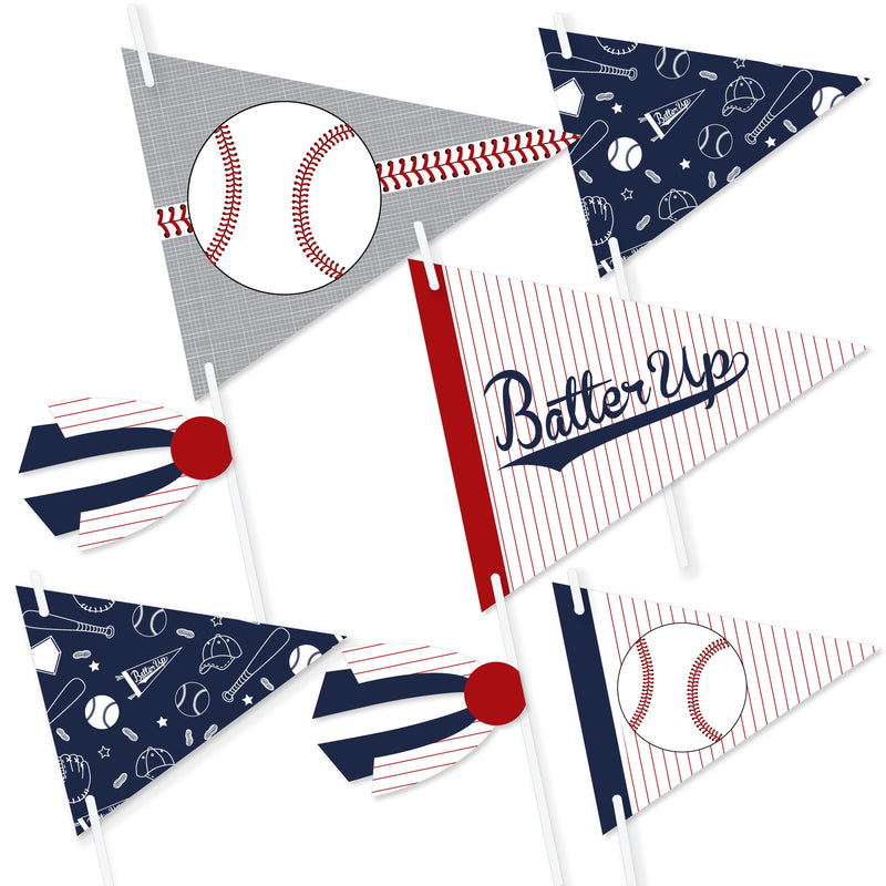 Batter Up - Baseball - Triangle Baby Shower or Birthday Party Photo Props - Pennant Flag Centerpieces - Set of 20