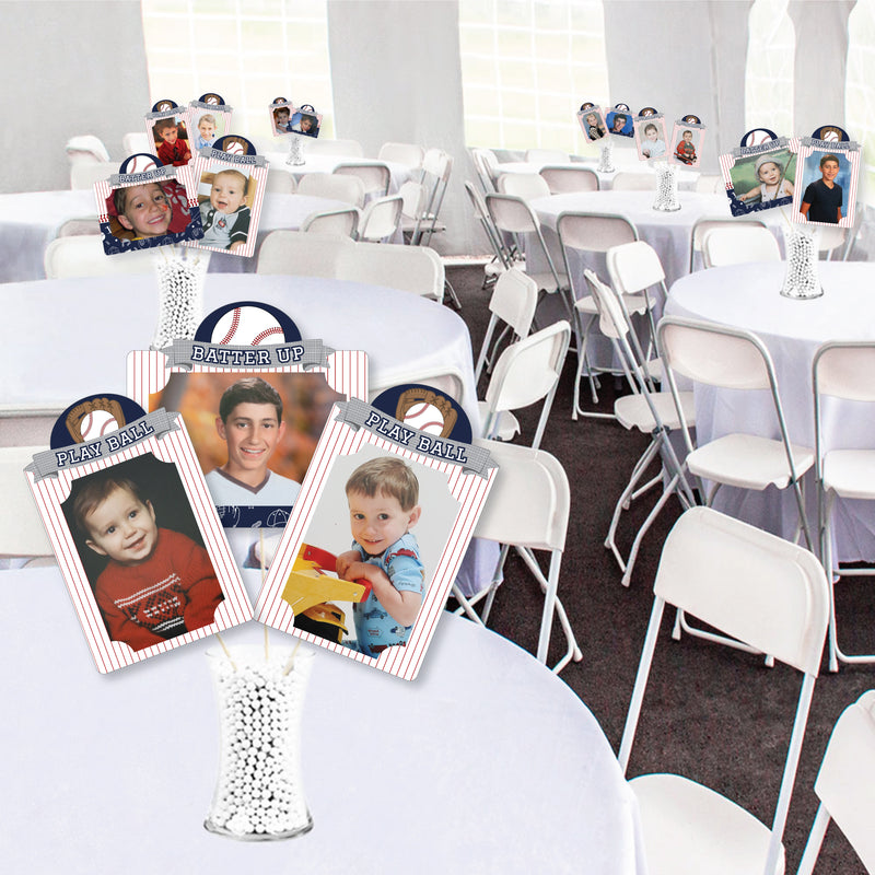 Batter Up - Baseball - Baby Shower or Birthday Party Picture Centerpiece Sticks - Photo Table Toppers - 15 Pieces