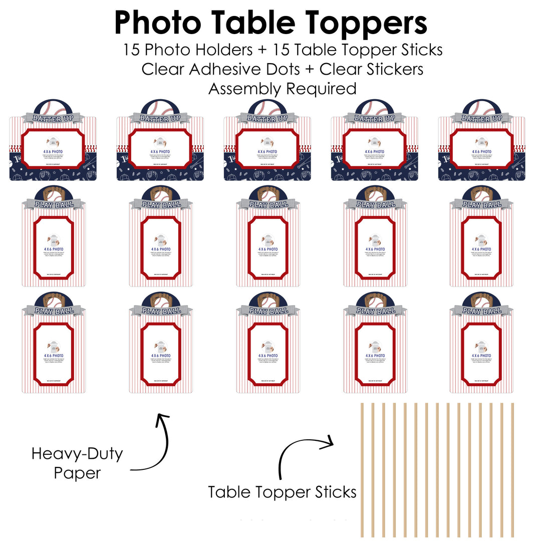 Batter Up - Baseball - Baby Shower or Birthday Party Picture Centerpiece Sticks - Photo Table Toppers - 15 Pieces