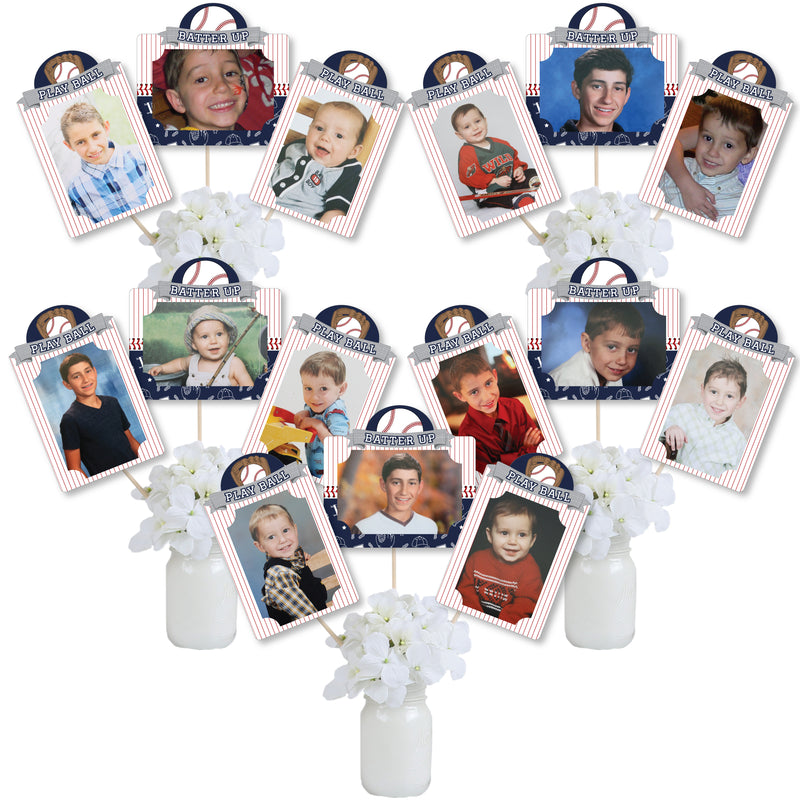 Batter Up - Baseball - Baby Shower or Birthday Party Picture Centerpiece Sticks - Photo Table Toppers - 15 Pieces