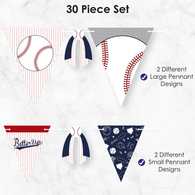 Batter Up - Baseball - DIY Baby Shower or Birthday Party Pennant Garland Decoration - Triangle Banner - 30 Pieces