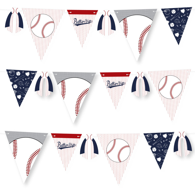 Batter Up - Baseball - DIY Baby Shower or Birthday Party Pennant Garland Decoration - Triangle Banner - 30 Pieces