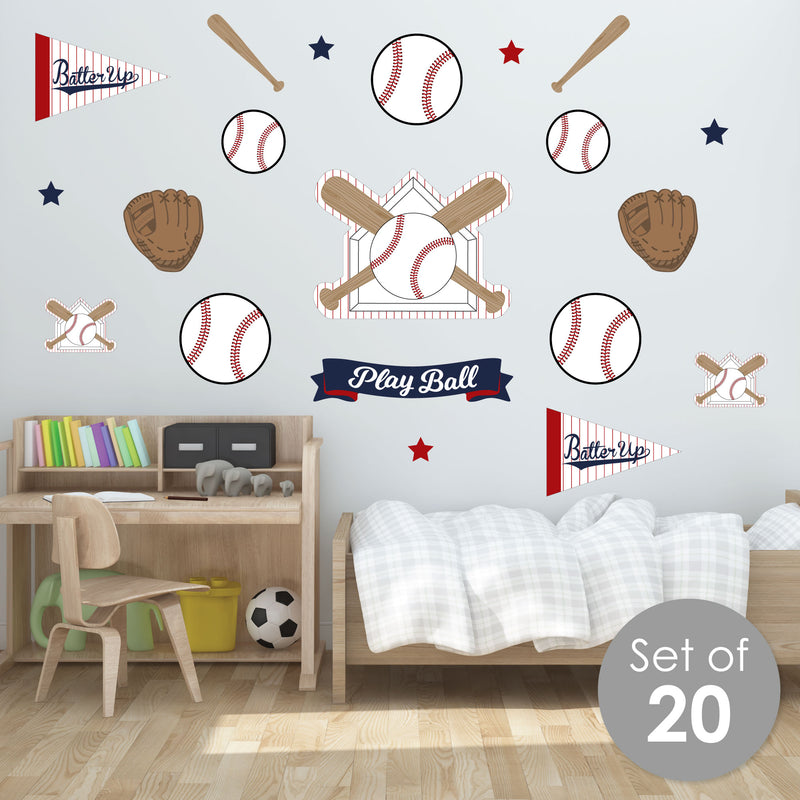 Batter Up - Baseball - Peel and Stick Sports Decor Vinyl Wall Art Stickers - Wall Decals - Set of 20