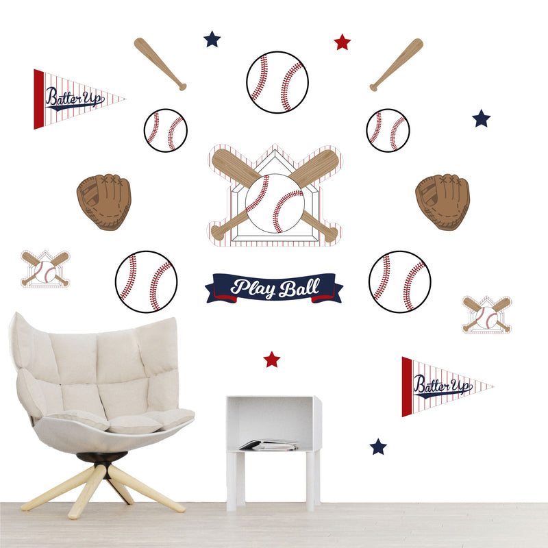 Batter Up - Baseball - Peel and Stick Sports Decor Vinyl Wall Art Stickers - Wall Decals - Set of 20
