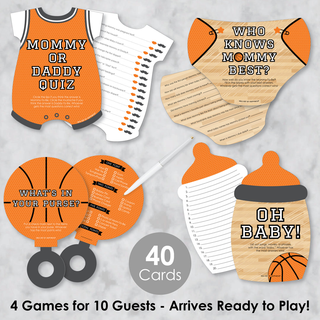 Nothin' But Net - Basketball - 4 Baby Shower Games - 10 Cards Each - Gamerific Bundle