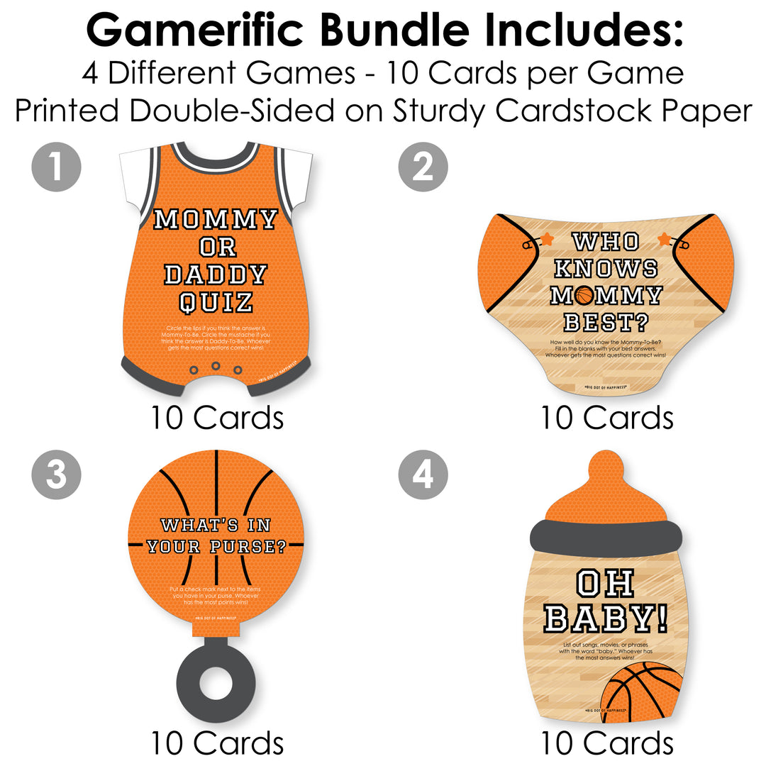 Nothin' But Net - Basketball - 4 Baby Shower Games - 10 Cards Each - Gamerific Bundle