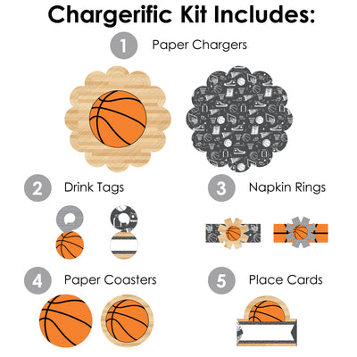 Nothin’ But Net - Basketball - Baby Shower or Birthday Party Paper Charger and Table Decorations - Chargerific Kit - Place Setting for 8