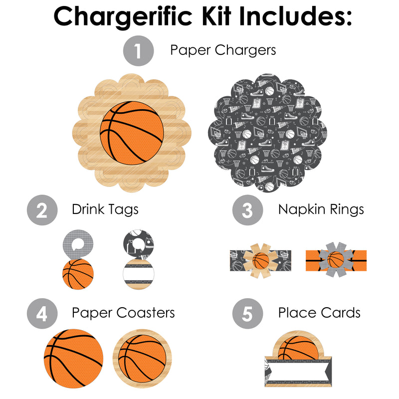 Nothin’ But Net - Basketball - Baby Shower or Birthday Party Paper Charger and Table Decorations - Chargerific Kit - Place Setting for 8