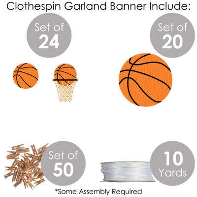 Nothin' But Net - Basketball - Baby Shower or Birthday Party DIY Decorations - Clothespin Garland Banner - 44 Pieces