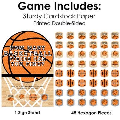 Nothin’ But Net - Basketball - Baby Shower or Birthday Party Scavenger Hunt - 1 Stand and 48 Game Pieces - Hide and Find Game