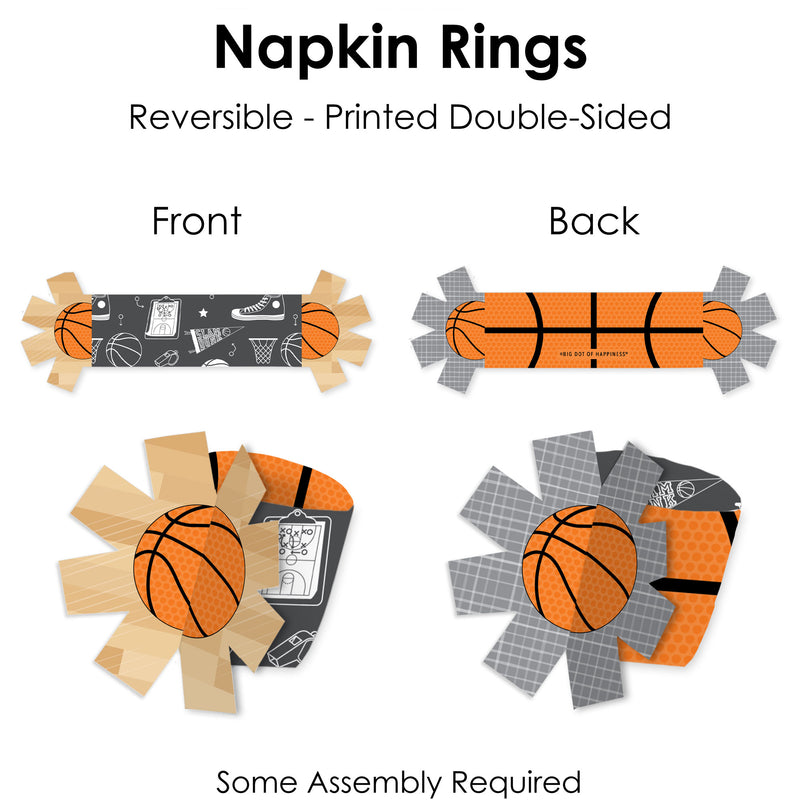 Nothin’ But Net - Basketball - Baby Shower or Birthday Party Paper Napkin Holder - Napkin Rings - Set of 24