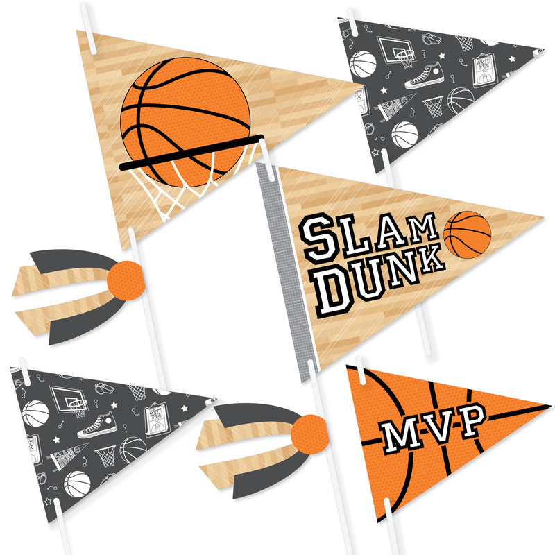 Nothin’ But Net - Basketball - Triangle Baby Shower or Birthday Party Photo Props - Pennant Flag Centerpieces - Set of 20