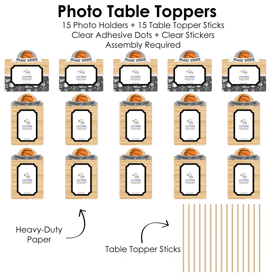 Nothin' But Net - Basketball - Baby Shower or Birthday Party Picture Centerpiece Sticks - Photo Table Toppers - 15 Pieces
