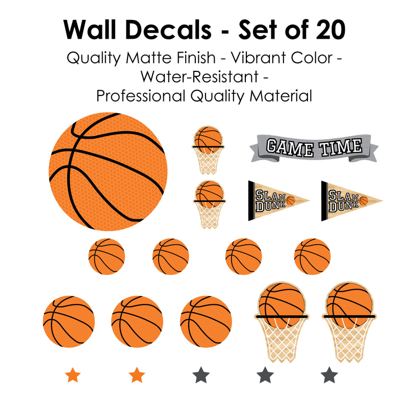 Nothin’ But Net - Basketball - Peel and Stick Sports Decor Vinyl Wall Art Stickers - Wall Decals - Set of 20