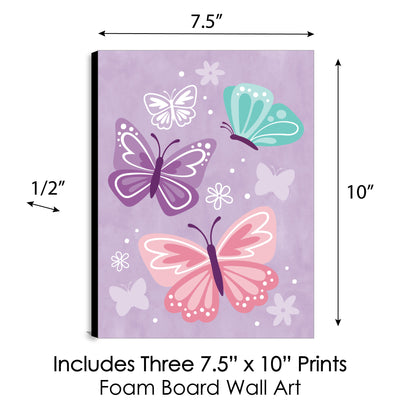 Beautiful Butterfly - Floral Nursery Wall Art and Kids Room Decor - 7.5 x 10 inches - Set of 3 Prints
