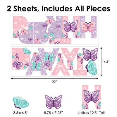 Beautiful Butterfly - Peel and Stick Floral Birthday Party Large Banner Wall Decals - Happy Birthday