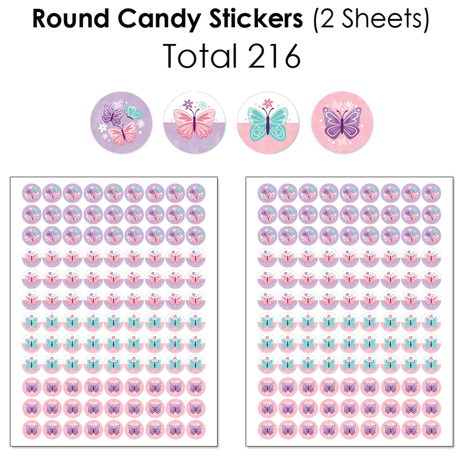 Beautiful Butterfly - Mini Candy Bar Wrappers, Round Candy Stickers and  Circle Stickers - Floral Baby Shower or Birthday Party Candy Favor Sticker  Kit - 304 Pieces